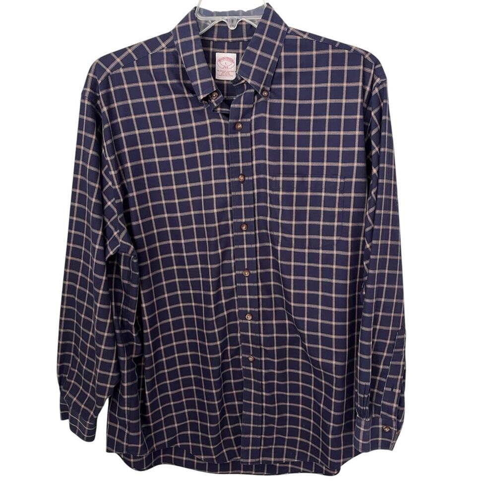 Brooks Brothers Original Polo Shirt Plaid Non Iron Long Sleeves Cotton Large